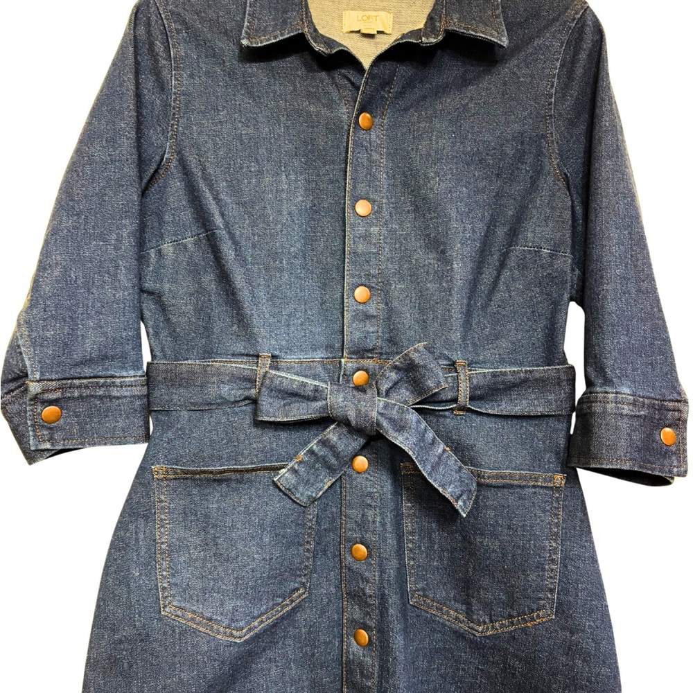 LOFT Blue Medium Wash Denim Shirt Dress